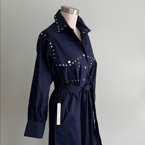Kinney The Label Ashley Studded
Denim Maxi Shirt Dress